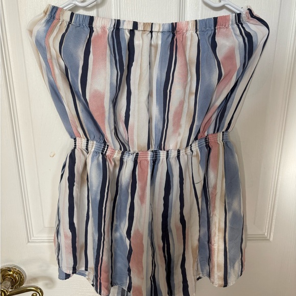 Striped Off-Shoulder Romper - Blue, Pink, White - Picture 3 of 9